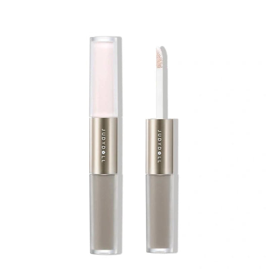 Highlighter & contour liquid duo set with two applicator tubes, pale pink and beige