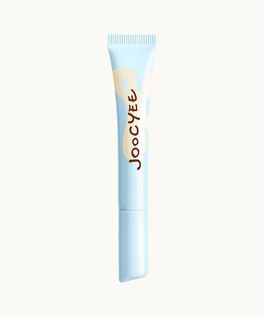 Light blue crystal gloss tube with ridged cap and gold logo