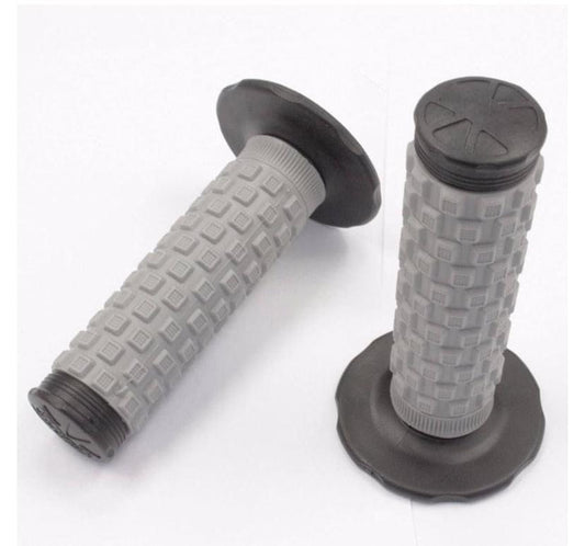 Gray FX grips pair, textured gray rubber handles with black end caps and base