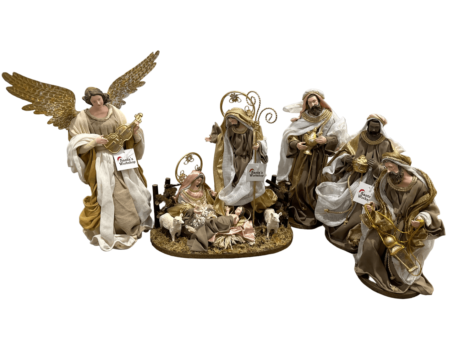 Handmade Christmas Nativity Set 30cm (11.75") – Holy Family & Standing Angel Religious Figurines, Christian Christmas Home Decor Gift