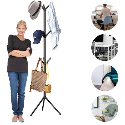 6Hooks Coat Stand Rack Clothes Hanger Hat Tree Jacket Umbrella Storage Organizer - Black