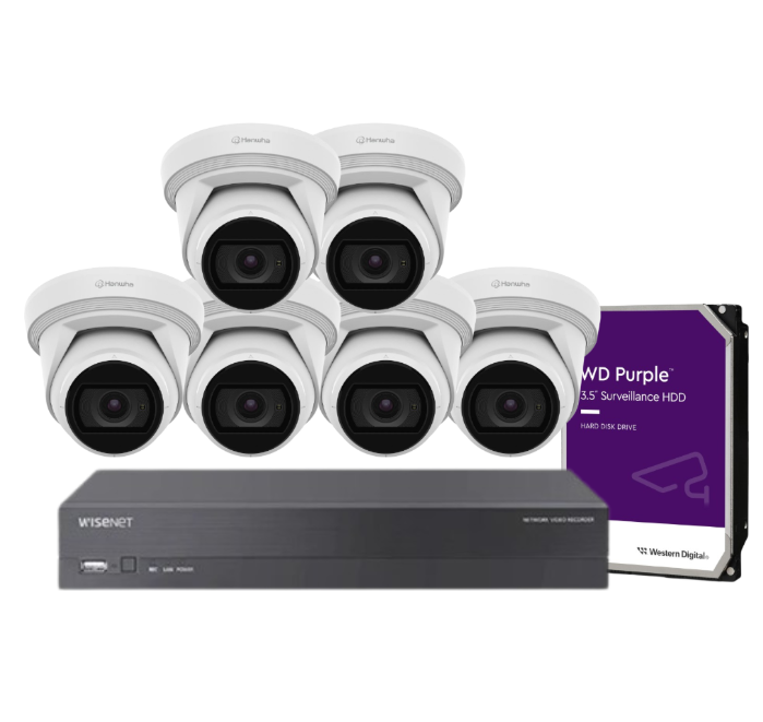 Hanwha Wisenet 5MP CCTV Kit with 8 ANE-L8082R Cameras + 8-Channel NVR CT-ARN-810S + HDD | AI-Powered IR Surveillance System