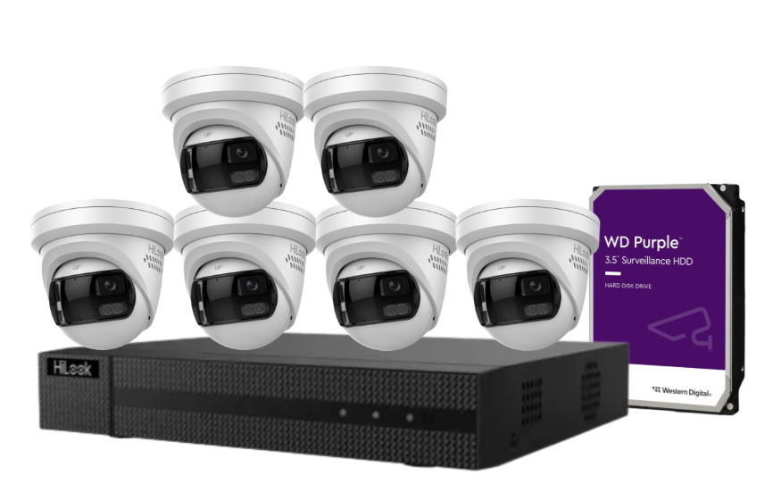 HiLook 8-Channel CCTV Kit with IPC-T289PH-MU/SL 8MP 180° Panoramic Cameras + 4K PoE NVR + HDD – Outdoor IP67 Surveillance System with Smart IR, Two-Way Audio & Active Deterrence
