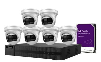 HiLook 8-Channel CCTV Kit with IPC-T289PH-MU/SL 8MP 180° Panoramic Cameras + 4K PoE NVR + HDD – Outdoor IP67 Surveillance System with Smart IR, Two-Way Audio & Active Deterrence