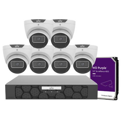 Uniview 6MP AI Turret CCTV Kit – 8× IPC3616SS‑ADF28K‑I1 AcuTrack Cameras + 8‑Channel NVR501‑08B‑P8‑IQ 4K PoE Recorder with HDD
