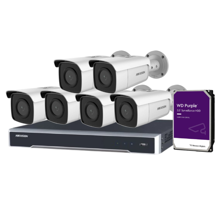 Hikvision 8-Camera CCTV Kit with 6MP Fixed Bullet Cameras (DS-2CD2T66G2-2I/4I) + 8CH 8K NVR + HDD | AcuSense, DarkFighter, IP67 | DS-7608NI-M2/8P