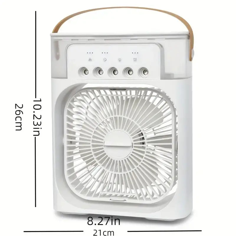 White portable humidifier fan air cooler with front grille and control panel