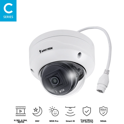 VIVOTEK FD9380-H 5MP Outdoor Fixed Dome IP Camera with Smart IR, WDR Pro, H.265, SNV, IP66/IK10, PoE, 2.8mm or 3.6mm Lens Options