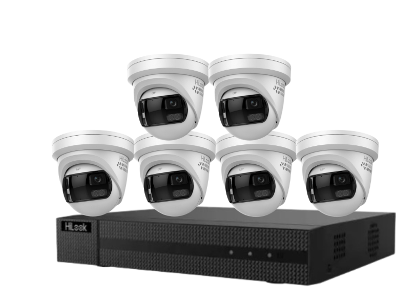 HiLook 8-Channel CCTV Kit with IPC-T289PH-MU/SL 8MP 180° Panoramic Cameras + 4K PoE NVR + HDD – Outdoor IP67 Surveillance System with Smart IR, Two-Way Audio & Active Deterrence