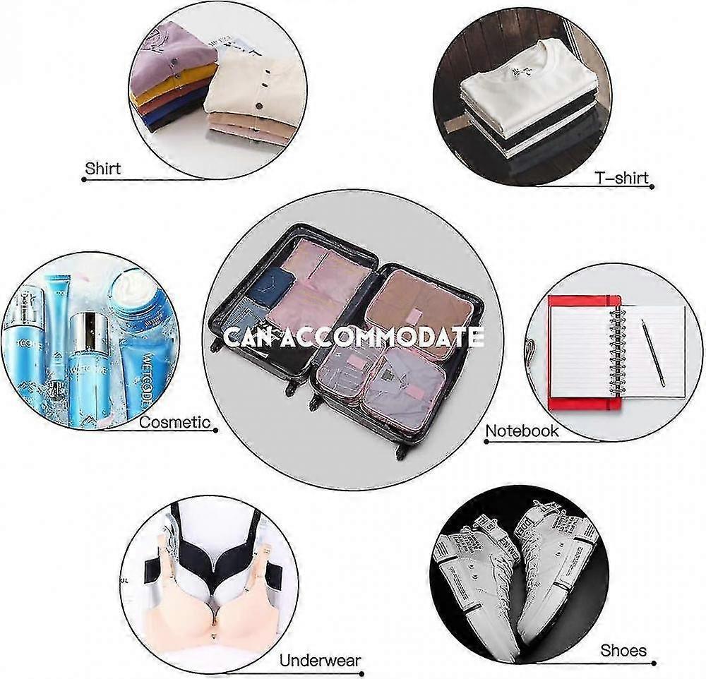 6pcs Packing Cubes Travel Storage Zip Organizers for Clothes, Socks, Underwear