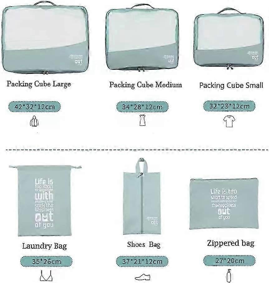 6pcs Packing Cubes for Suitcases Travel Luggage Organizer Bags - Blue