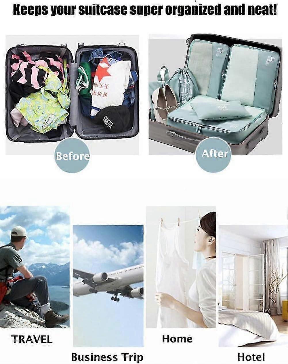 6pcs Packing Cubes for Suitcases Travel Luggage Organizer Bags - Blue