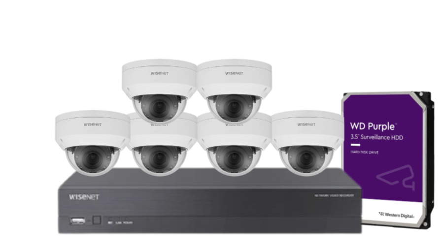 Wisenet Hanwha x8 Camera CCTV Kit with 8CH 8MP NVR, 4MP Vandal Dome Cameras A Series + HDD – CT-ANV-L7012R / CT-ARN-810S