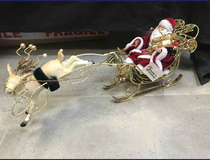 7.75" (20cm) Santa Claus in Sleigh with Reindeer – Christmas Figurine Decoration, Festive Holiday Home & Tabletop Display Ornament