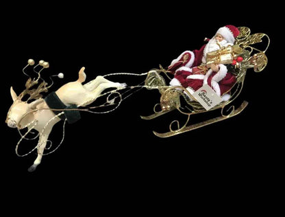 7.75" (20cm) Santa Claus in Sleigh with Reindeer – Christmas Figurine Decoration, Festive Holiday Home & Tabletop Display Ornament