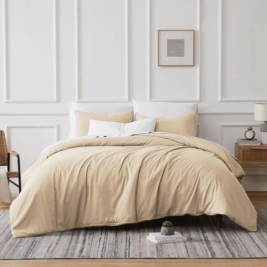 King quilt cover set in bone, with matching pillowcases and duvet cover.