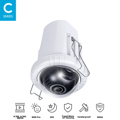 VIVOTEK FD9182-H 5MP Recessed Mount Fixed Dome IP Camera with WDR Pro, SNV, Smart Stream III, Built-in Mic, and PoE Support