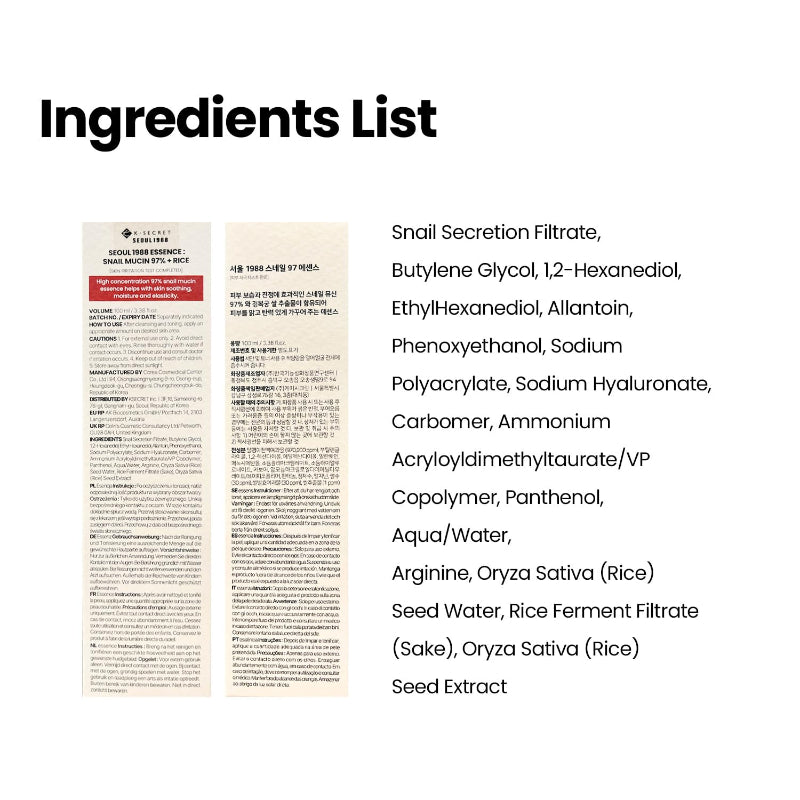 Facial essence ingredients label panels