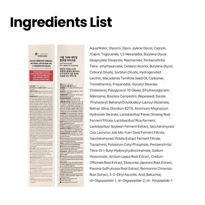 Eye cream ingredients list with two product label panels