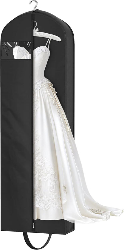 72" Wedding Dress Garment Bag for Travel with 4" Gusseted Long Hanging Dress Bags for Gowns for Women Garment Cover Clothes Storage for Closet, Black