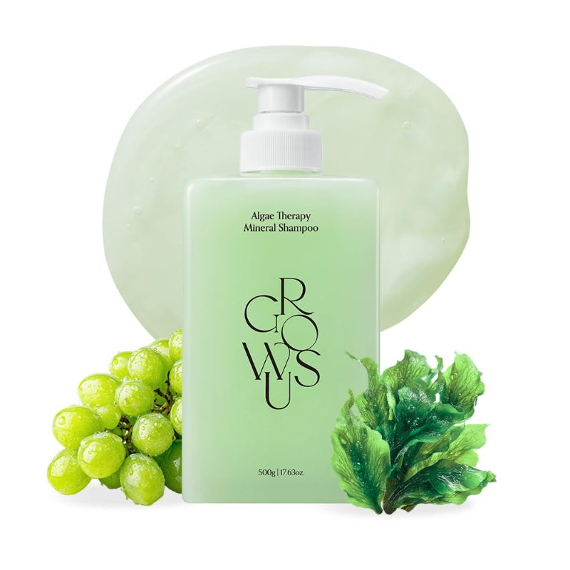 Mineral shampoo bottle with white pump, light green bottle, 500g size.