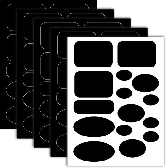 Black self-adhesive nylon repair patches, oval and square sticker shapes set