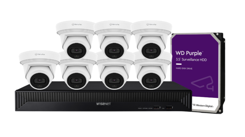 Hanwha Vision x8 Q-Core 8MP AI FlatEye Camera with 8-Channel NVR Kit – Complete 4K Surveillance Solution