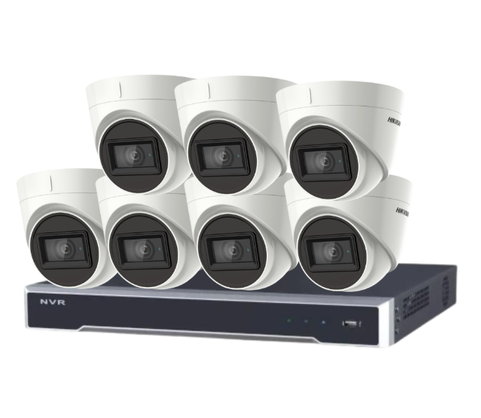 Hikvision 8-Camera 5MP Outdoor Surveillance Kit with 8-Channel PoE NVR and HDD – DS-2CE78H8T-IT3F + DS-7608NI-M2/8P