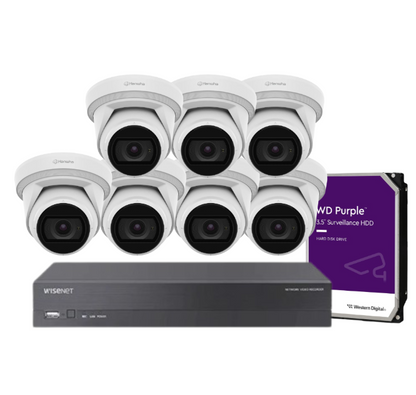 Hanwha Wisenet 5MP CCTV Kit with 8 ANE-L8082R Cameras + 8-Channel NVR CT-ARN-810S + HDD | AI-Powered IR Surveillance System