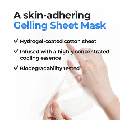 Gelling sheet mask features card: hydrogel-coated cotton sheet and cooling essence