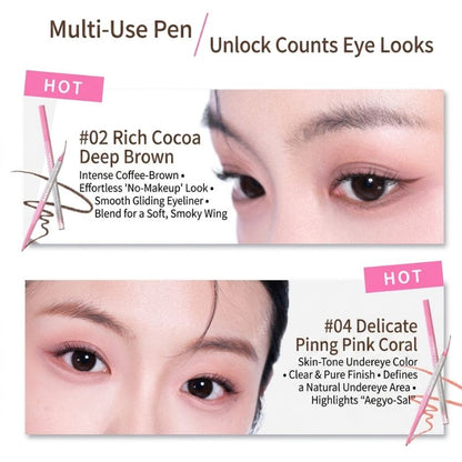 Dual-use eyeliner pen with two angled brush ends for precise eye looks