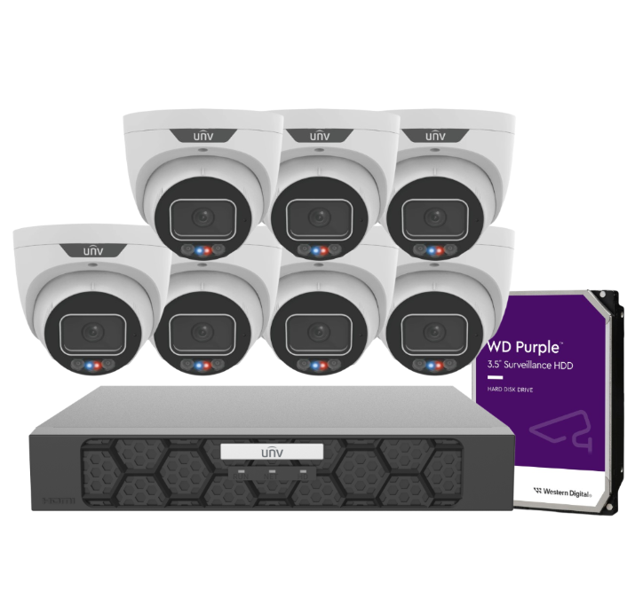 Uniview 8 MP Triguard CCTV Kit – 8× IPC3638SS‑ADF28KMC‑I1 Cameras + NVR501‑08B‑P8‑IQ 8‑Channel 4K PoE Recorder with HDD