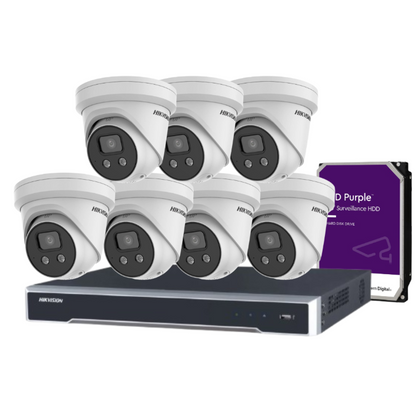 Hikvision 6MP AcuSense 8-Camera CCTV Kit with 8-Channel NVR | DS-2CD2366G2-ISU/SL Cameras + DS-7608NI-M2/8P Recorder + HDD | Active Deterrent + Two-Way Audio | IP67 Rated