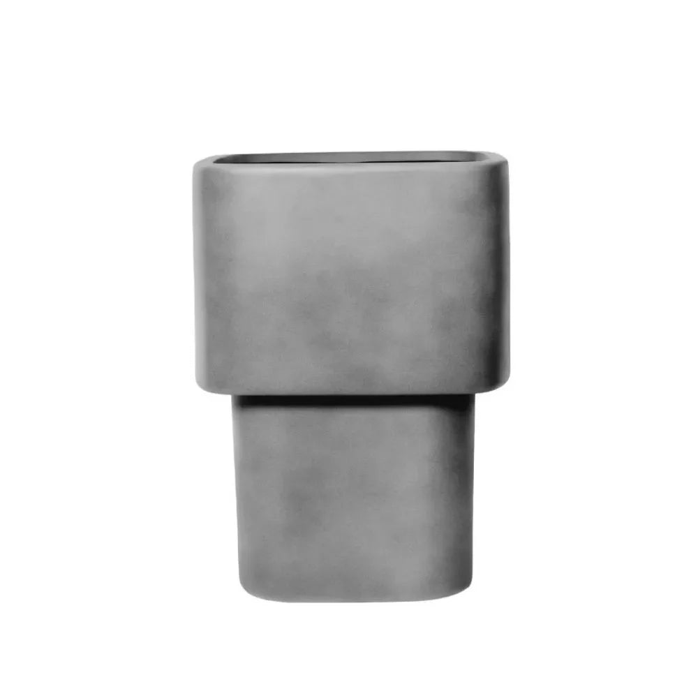 Concrete grey stacked cube planter set with two tiers and open top