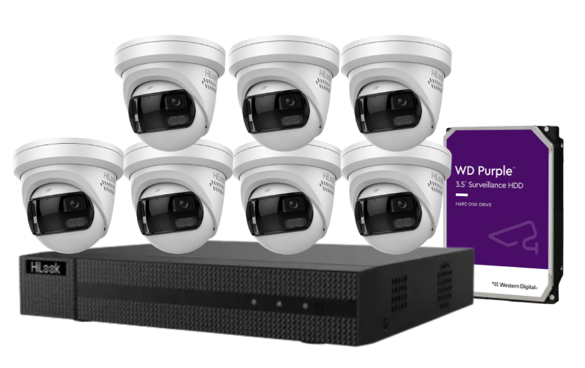 HiLook 8-Channel CCTV Kit with IPC-T289PH-MU/SL 8MP 180° Panoramic Cameras + 4K PoE NVR + HDD – Outdoor IP67 Surveillance System with Smart IR, Two-Way Audio & Active Deterrence