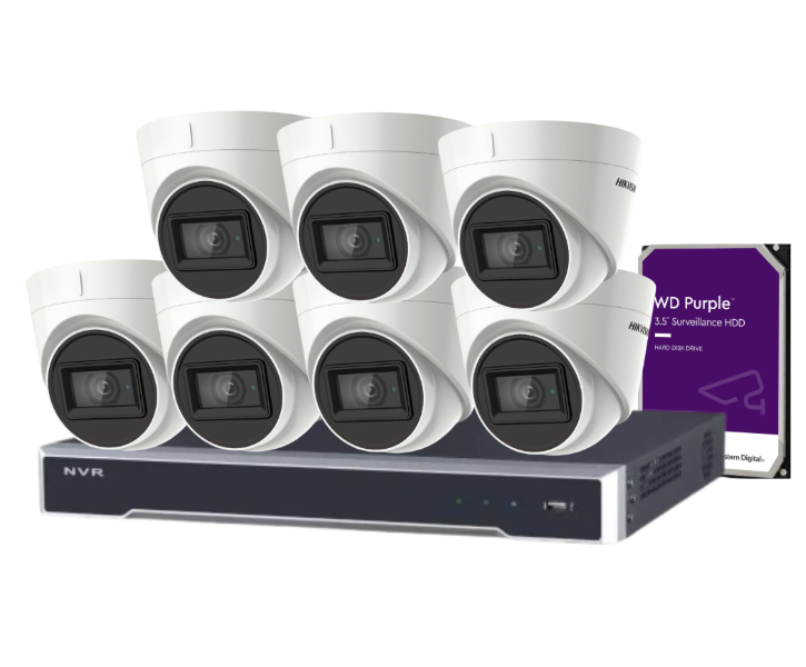 Hikvision 8-Camera 5MP Outdoor Surveillance Kit with 8-Channel PoE NVR and HDD – DS-2CE78H8T-IT3F + DS-7608NI-M2/8P
