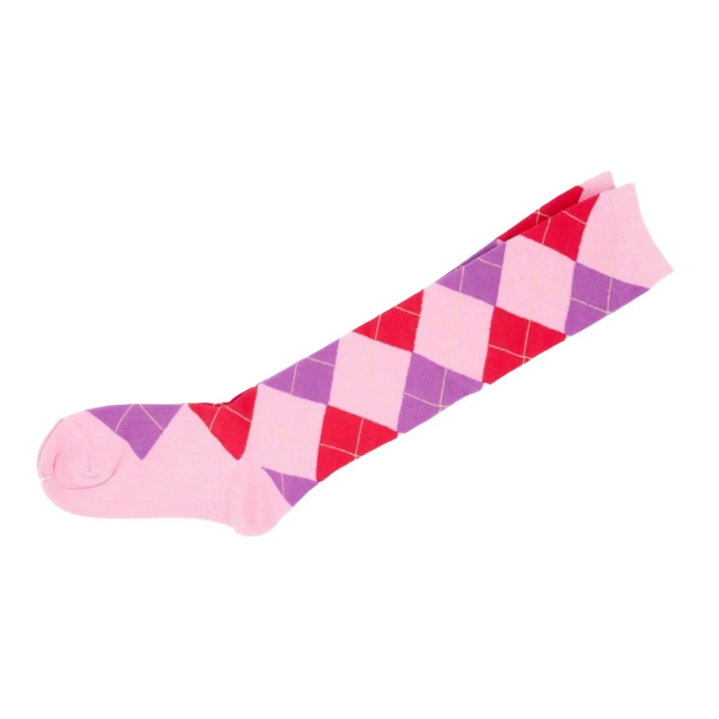 Knee High Socks Black Red Diamond Check Ladies Long Womens