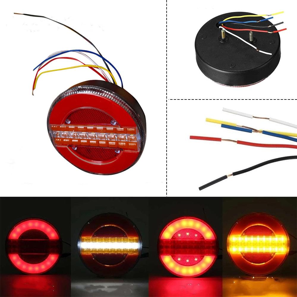 LED tail light with red lens and amber LED strip, with attached wiring and connector
