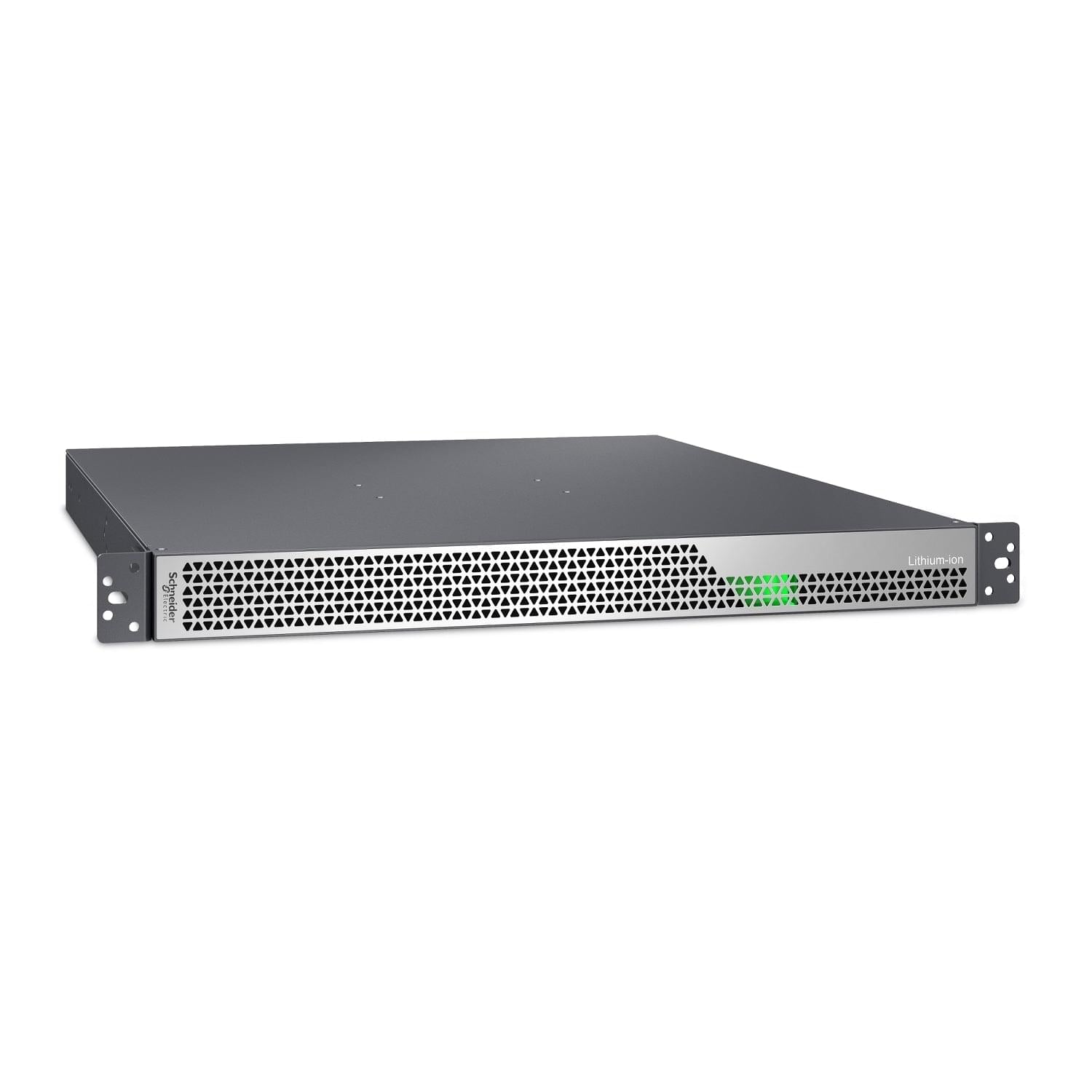 1U lithium-ion battery pack with perforated front grille and rack-mount ears