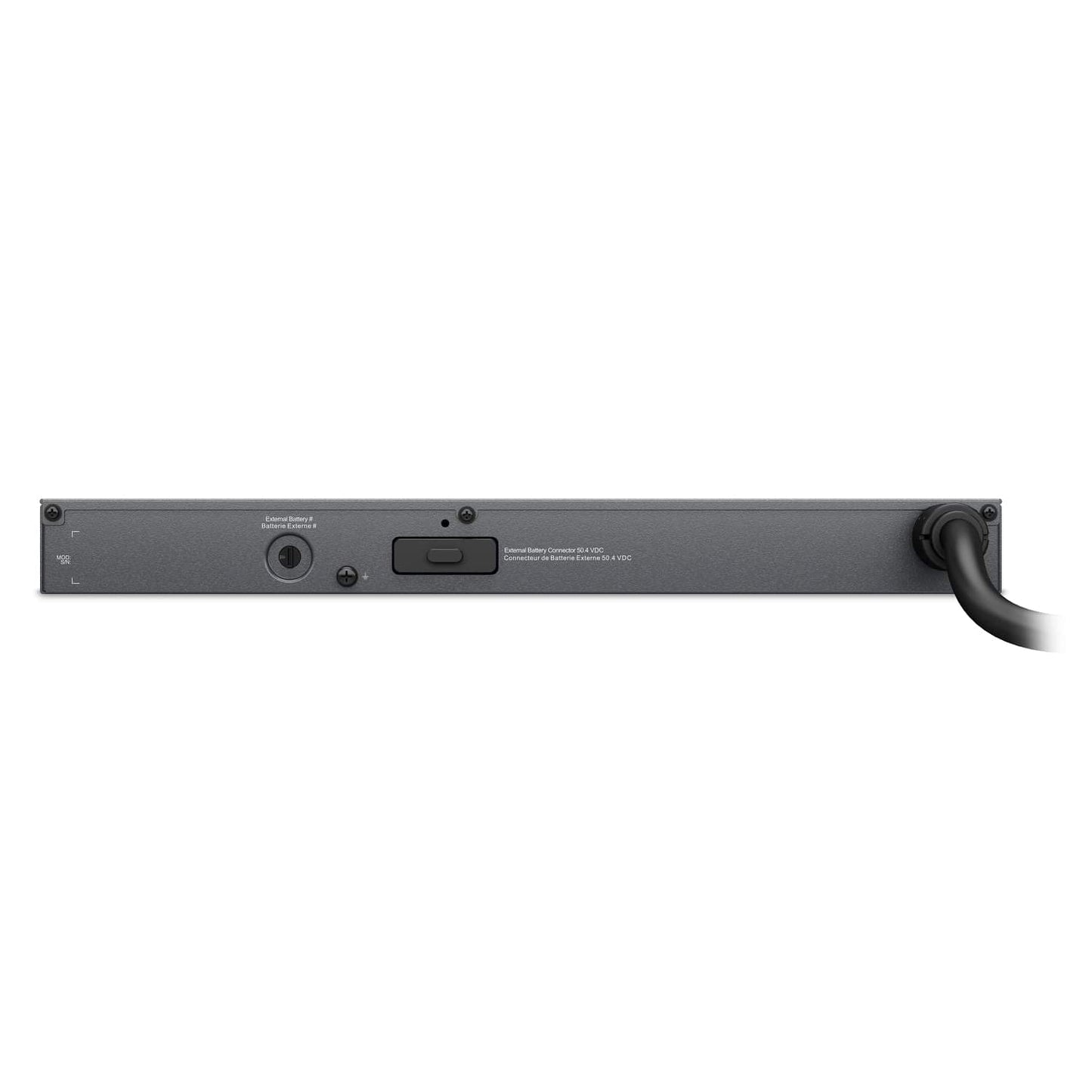 1U lithium-ion battery pack rear/control panel with buttons and power cable connection