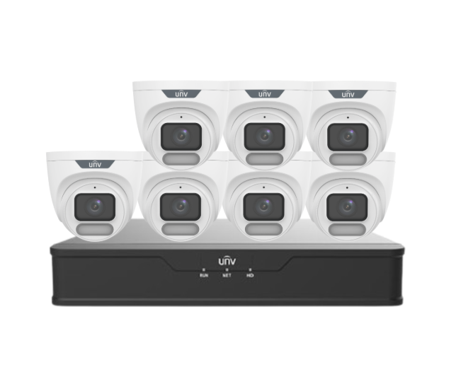 Uniview OWLVIEW 8MP 4K CCTV Kit – 8x Turret Cameras + 8-Channel PoE NVR with HDD | IPC3628LE-ADF28K-WP + NVR301-08B-P8-IQ