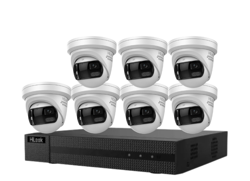 HiLook 8-Channel CCTV Kit with IPC-T289PH-MU/SL 8MP 180° Panoramic Cameras + 4K PoE NVR + HDD – Outdoor IP67 Surveillance System with Smart IR, Two-Way Audio & Active Deterrence