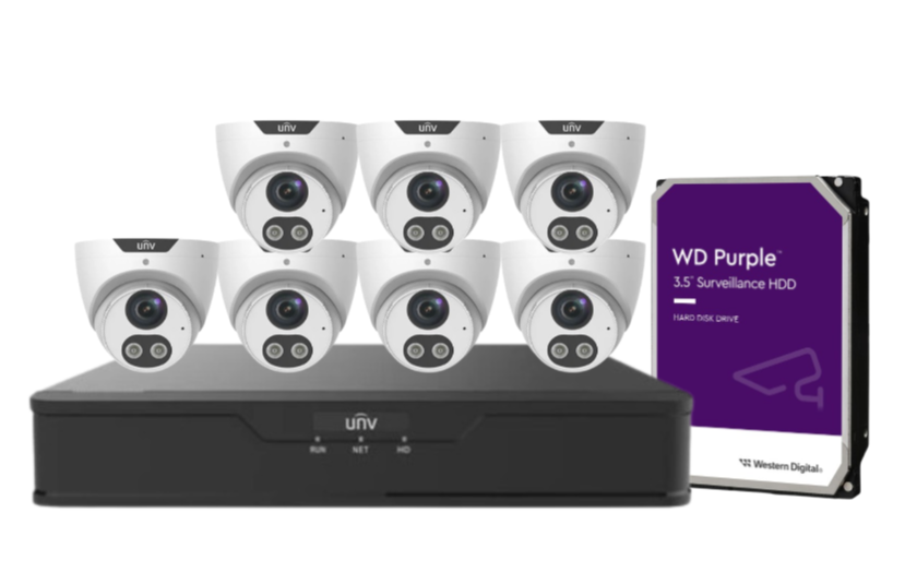 Uniview x8 8MP Tri-Guard CCTV Security Camera Kit with 8-Channel NVR, Smart AI Detection, Night Vision, and HDD / IPC3618SB-ADF28KMC-I0