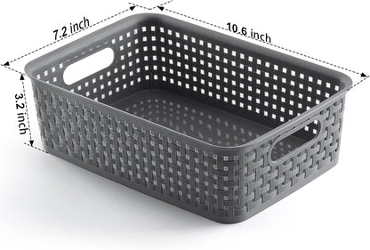 8-Pack Woven Plastic Storage Baskets for Bathroom Vanity, Kitchen Pantry & Office Desk Organization (Grey)
