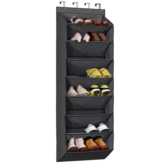 8-tier collapsible over-the-door hanging storage bag with front compartments, black