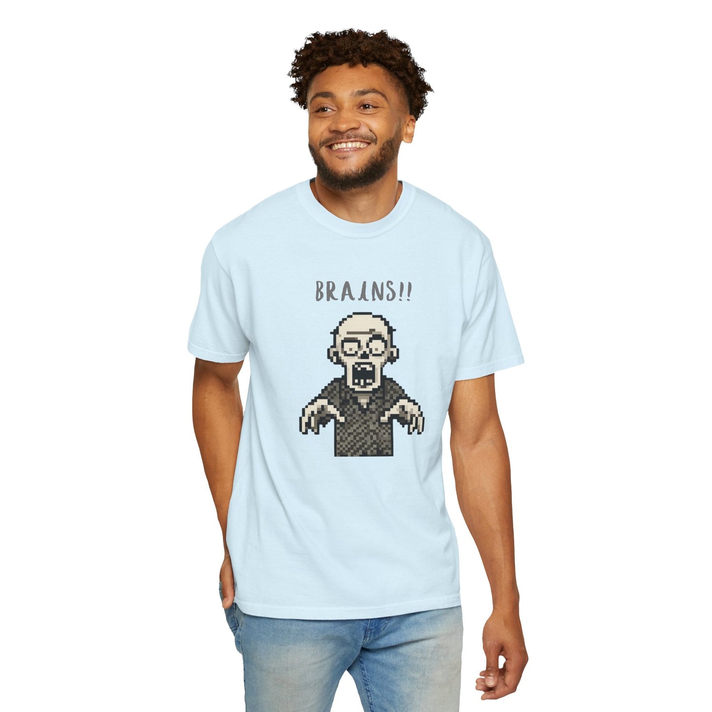 Pixel Zombie 'BRAINS!!' T-Shirt  By Aprasi