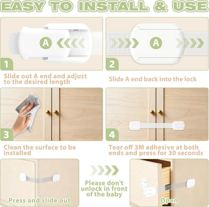 8-pack Child Safety Cabinet Locks, Child-proof Cabinet Locks with 3M Adhesive, No Drilling Required, Multipurpose Baby-proof Cabinet Locks For Drawers, Fridge, Cabinets, Toilet Seat and More