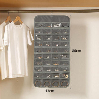 80 Pockets Jewelry Hanging Storage Organizer Holder Earring Display Pouch Bag - Grey