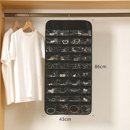 80 Pockets Jewelry Hanging Storage Organizer Holder Earring Display Pouch Bag - Grey