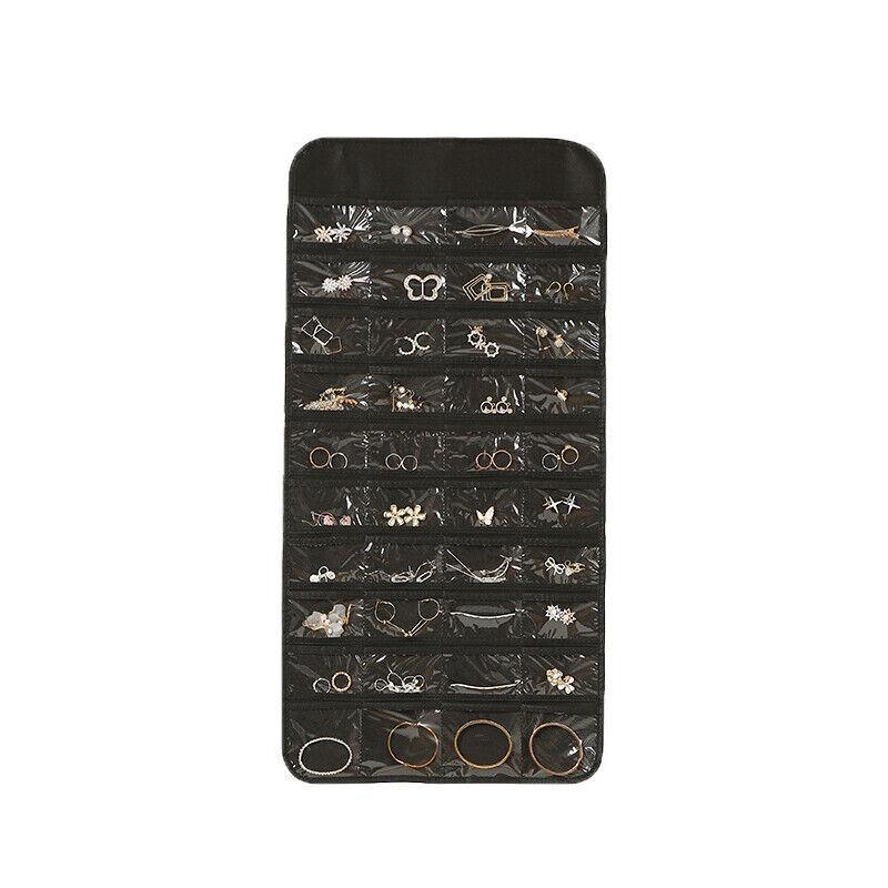 80 Pockets Jewelry Hanging Storage Organizer Holder Earring Display Pouch Bag - Grey